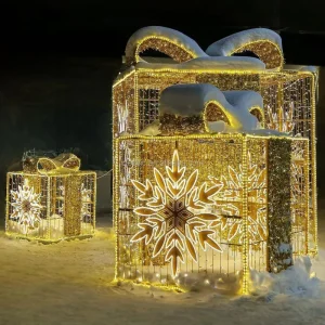 Outdoor Illuminated 3D Extra Large Christmas LED Gift Box Present Light Sculpture for Commercial Festival Winter Yard Displays