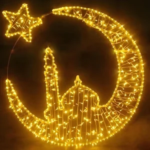Outdoor Indoor Garden Waterproof IP65 High CRI 95 Warm White Ramadan LED Crescent Moon Hanging Lights Eid Mubarak Festival Metal