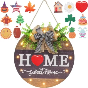 Outdoor Interchangeable Welcome Sign for Front Door with 14 Changeable Icons