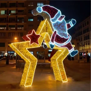 Outdoor LED Star Archway with Santa Claus Decorative Lights IP65 Waterproof 3m High for Garden Indoor Public Holiday Decoration