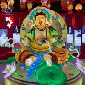 Outdoor Large Chinese God of Wealth Sculpture Handmade Silk Festival Lantern for Lunar New Year Cultural Decor