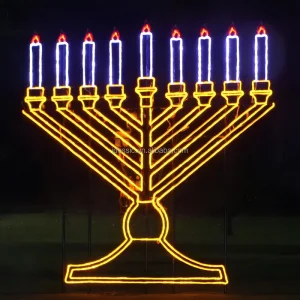Outdoor Large Rope Light 2D Lighted Hanukkah Menorah Silhouettes Festival of Lights for Christmas Decoration