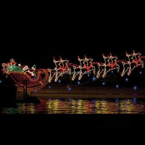 Outdoor Large Rope Light LED Festive Figures Christmas Rooftop Animated Moving Santa Reindeer Silhouettes for Yard Decoration