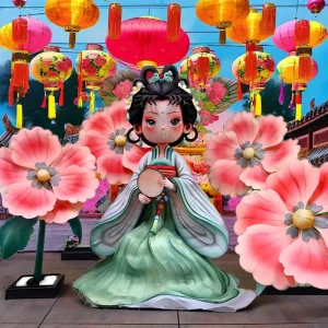 Outdoor Large Traditional Chinese New Year Silk Festival Lantern Made of Silk Wood With Metal for Garden Playhouse Airport