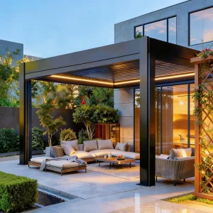 Outdoor Louver Sun Awnings Patio Terrace Canopy Waterproof Electric Gazebo Bioclimatic Louvered Aluminum Pergola