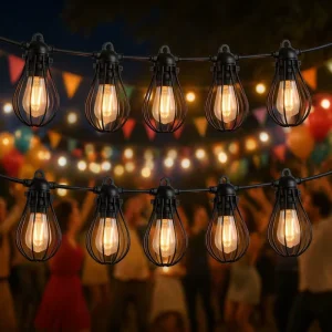 Outdoor Party String Lights LED Edison Bulb with Metal Cage Waterproof Hanging Festoon Lights for Wedding Festival Decor