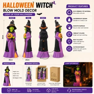 Outdoor Ready Plastic Witch Pumpkin Yard Decoration Waterproof Lightweight for Halloween