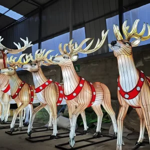 Outdoor Silk Reindeer Lantern LED Decorative Ornaments Customized LED Light Silk Latern Animal Sculpture Park Decoration