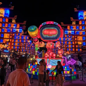 Outdoor Waterproof Chinese New Year Decorative Silk Fabric Robot Parade Festival Lantern for Christmas Display