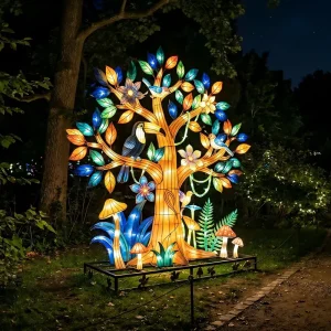 Outdoor Waterproof Holiday Festival Traditional Chinese Decoration 3d Led Lighted Colorful Silk Cloth Lanterns