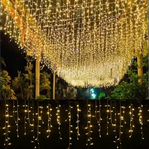 Outdoor Waterproof LED Ice Strip Light Curtain Christmas Decoration Light with Battery Warm White LED Festival Lights