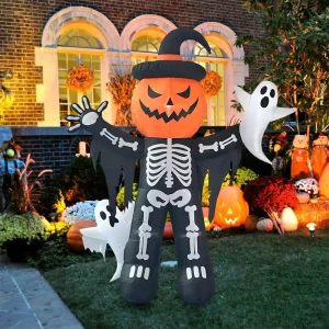 Outdoor Yard and Lawn Decorations with Lights Halloween Inflatable Pumpkins Skeletons Ghosts and Funny Elves Inflatables