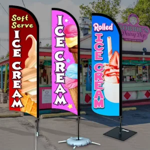 Outdoors Advertising Custom Feather Flag Pole Kit Rectangles Teardrops Beach Banner Feather Ice Cream Flags Banner
