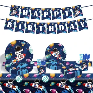 Outer Space Astronaut Theme Printed Paper Easter Birthday Party Decoration Set Children Cartoon Style Hanging Ornament Thickened