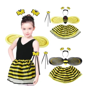 PARTYMENT Holiday Party Costume Props Children’s Day COS Cosplay Costume Performance Outfit Bee wings Dress Set