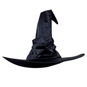 PARTYMENT Unisex Character Ruched Ruffled Satin Wizard Party Ghost Festival Decorative Costume Halloween Black Pleated Witch Hat