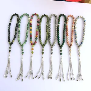 PBB1096 Handmade 33 Pcs Gemstone Prayer Beads Tesbih Misbaha Tasbeeh Sibha 8mm Round Stone Worry Beads Turkish Islamic Rosary