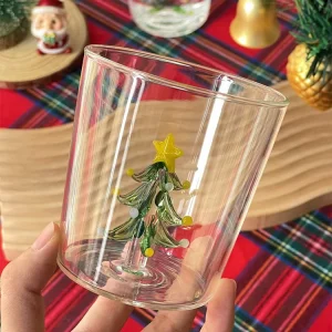 PFAS Free Lead Free Handmade 3D Christmas Tree High Borosilicate Glass Tumbler Thermal Shock Resistant Reusable for Xmas Gift