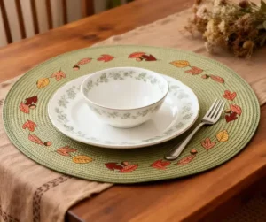 PP Placemats Woven Embroidered Falling Leaves 15in(38cm) Set 4 Handmade 3mm Thick Elegant Dining Table Decor