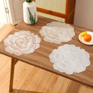 PVC Peony Placemat for Dining Table 3D Decor Dining Table Mat Waterproof Pad Heat Resistant Kitchen Tableware Mat