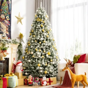 PVC Snow Flocked Artificial Christmas Tree Full Bushy Unlit Xmas Tree with Metal Stand for Home Hotel Decor