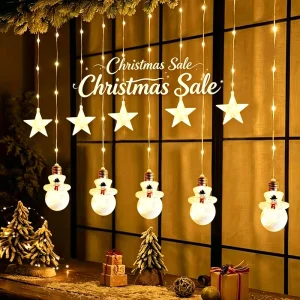 PVC Wire Painted Figure Curtain LED Lights Christmas Shaped Holiday String Lights Waterproof Indoor Window Background Decor Lamp