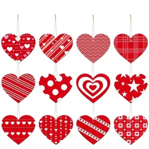 PaFu Valentines Day Gift Valentine’s Day DIY Crafts String Hanging Decorative Ornaments With Wooden Heart shaped Tags