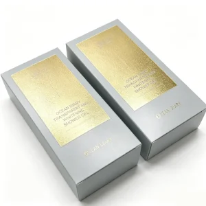 Packaging Boxes Custom Silver Cardboard Double Wall Box with Gold Foil Stamping for Premium Skincare Packaging
