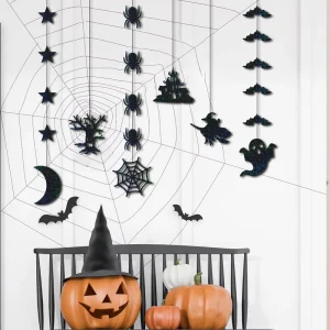 Pafu 6 Pcs Halloween Decor Festival Party Black Felt Ghost Witch Spider Bat Hanging Banner Home Halloween Pendant Ornament