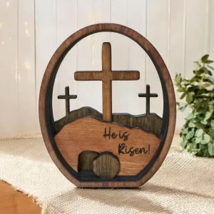 Pafu Easter Christian Easter Decoration Christian Easter Tomb Scene He Is Risen Resurrection Cross Wooden Egg Decor