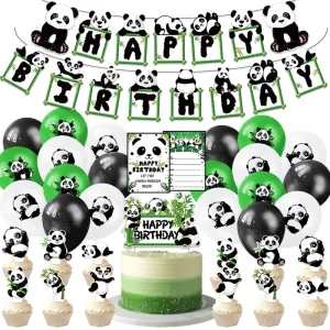 Panda Theme Party Decoration Birthday Pull Flag Spiral Pendant Latex Balloon Cake Topper Birthday Party Decoration