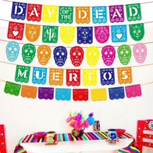 Papel Picado Banner Set Colorful Mexican Party Decor for Cinco De Mayo Dia De Los Muertos & Birthday Fiestas