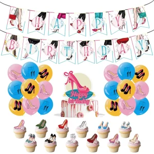Paper Birthday Party Decoration Set with Balloons Hanging Swirls High heel Cake Design Party Supplies