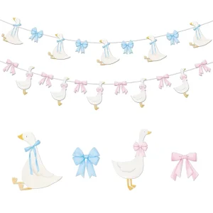 Paper Bow Silly Goose Birthday Banner Pink Blue Portable Party Decoration for Baby Shower Birthday Party Decor