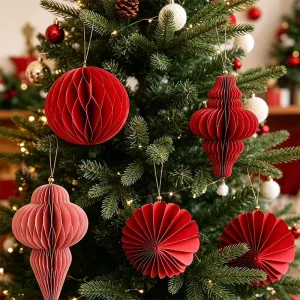 Paper Christmas Ball for Tree Hanging Ornaments Red Green and White Paper Christmas Ball Decorations in Stock