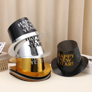 Paper Creative Black Gold Printed New Year Decorative Top Hat