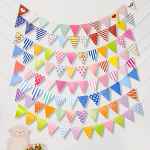 Paper Festival Party Decor Supplies Birthday Bunting Banners Triangular Flags Multicolor Nautical Style Hanging Festive