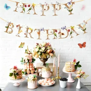 Paper Flower Butterfly Happy Birthday Banner Wild Garden Party Decoration Pull Flower Shape None No Flagpole
