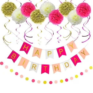 Paper Flowers Party Decorations Happy Birthday Paper Banner Party Balloon Swirl Set Happy Birthday Party Supplies