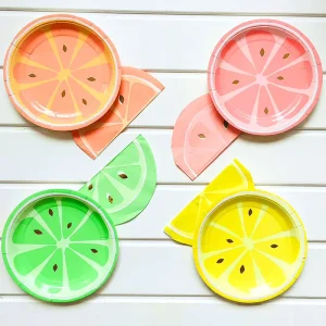 Paper Fruity Christmas Party Supplies Tableware Set Lemon Watermelon Orange Lime Tropical Disposable Dinnerware Decor