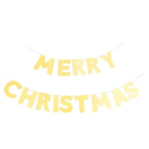 Paper Glitter “MERRY CHRISTMAS” Banner Gold Foil Letter Garland Sparkly Festive Hanging Decor for Holiday Parties 608317