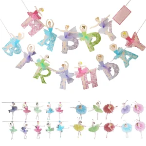 Paper Pull Flag Multi Color Dancing Angels Ballet Girl Happy Birthday Party Banners for Party Decoration