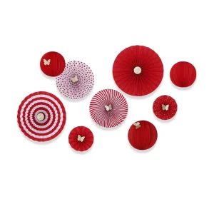 Paper Round Lantern and Paper Fan Set Graduation Birthday Christmas Wedding Party Supplies Hanging Decorations