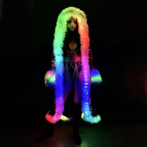 Parties Favor Christmas Rave Carnival Costume Music Festival Outfits Flashing Sparkly Jacket LED Light up Sequin Coat for Women
