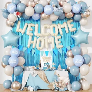 Party Balloon Decorations Set with Welcome Home Foil Balloon Fringe Curtain for Birthday Home Party Decorations