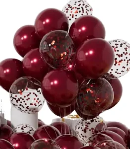 Party Balloons Pack 42 Pcs Metallic Burgundy Confetti Latex Helium Ribbons 12 Inch Mroon Chrome Balloon Decoration Set