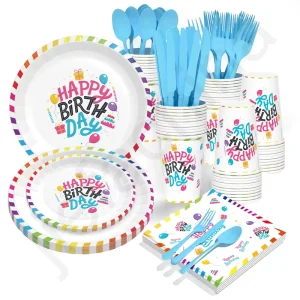Party Customized Patterns Blue White Cake Plates Disposable Paper Plastic Tableware For Children Birthday Party