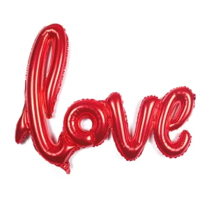 Party Decoration 40 Inch Conjoined Red Metallic Foil Balloons Love Letters Cursive