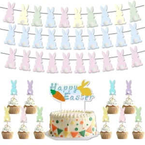 Party Decoration Easter-themed Decorations Rabbit and Carrot Banner Birthday Cake Toppers and Inserts