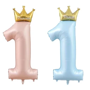 Party Decoration Pink Blue Crown 42 Inch Big Number Happy Birthday Foil Balloons